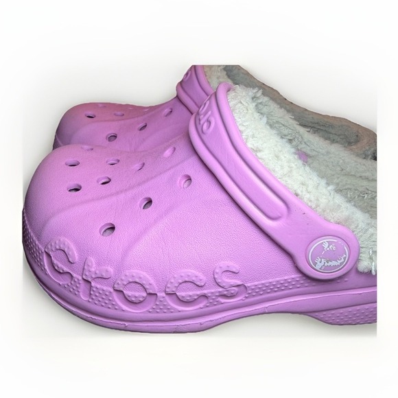 Crocs Classic Faux Fur Lined Pink Clogs Dual Comfort Girls Size J2/J4 - Picture 6 of 8